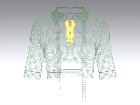 Girls Open Collar Tie Detail Crop Polo Top 3D Model