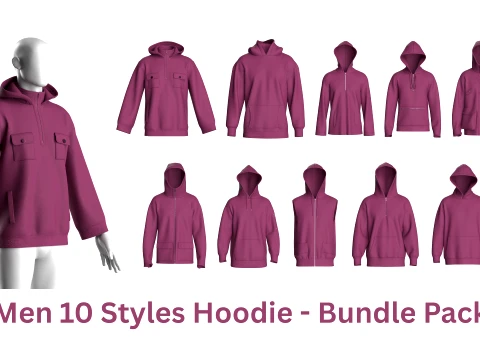 Men 10 Styles Hoodie - Bundle Pack Model 3D
