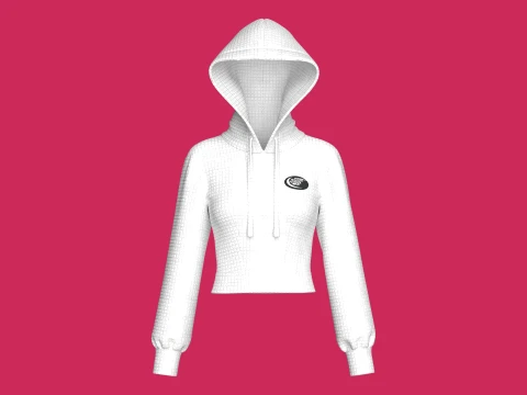 Girls White Cropped Hoodie With Patch Modèle 3D