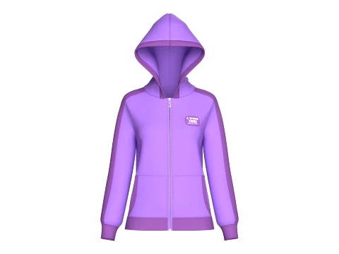 Girls Two Tone Full Zip Hoodie With Patch 3D Model