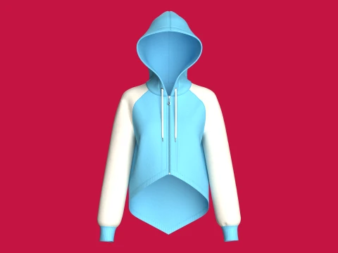 Girls High Low Raglan Zip-Up Hoodie Modèle 3D