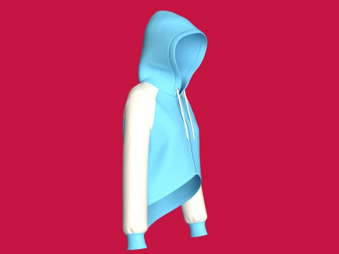 Girls High Low Raglan Zip-Up Hoodie 3D Model