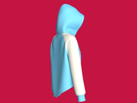 Girls High Low Raglan Zip-Up Hoodie 3D Model