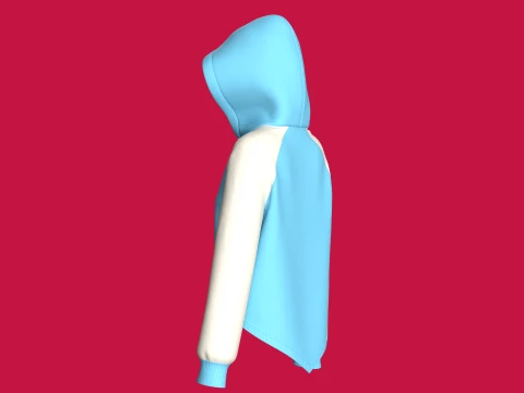 Girls High Low Raglan Zip-Up Hoodie 3D Model