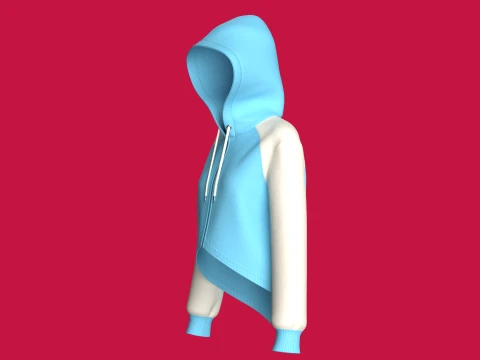 Girls High Low Raglan Zip-Up Hoodie 3D Model