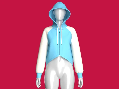 Girls High Low Raglan Zip-Up Hoodie 3D Model