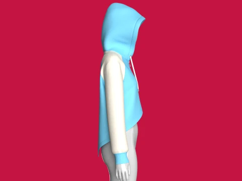 Girls High Low Raglan Zip-Up Hoodie 3D Model