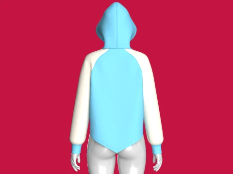 Girls High Low Raglan Zip-Up Hoodie 3D Model