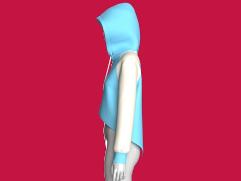 Girls High Low Raglan Zip-Up Hoodie 3D Model