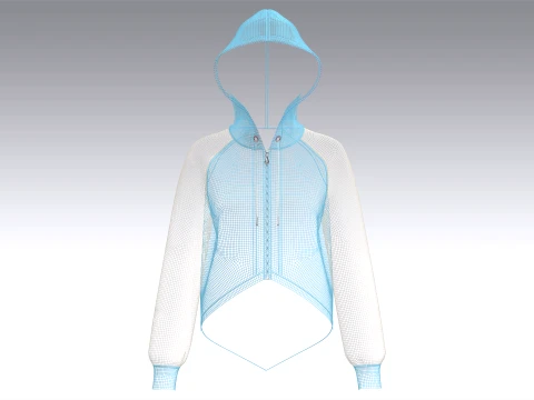 Girls High Low Raglan Zip-Up Hoodie 3D Model