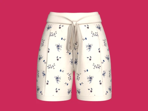 Girls Floral Printed Tie-Waist Bermuda Shorts Modelo 3D