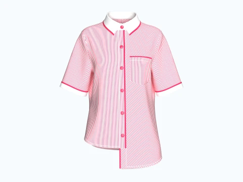 Girls Pink Striped Button-Up Shirt With Pocket 3D Model