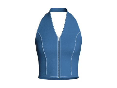 Girls Denim Halter Neck Crop Top 3D Модель