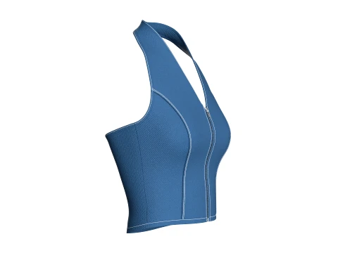Girls Denim Halter Neck Crop Top 3D Model