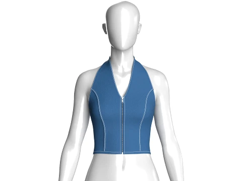 Girls Denim Halter Neck Crop Top 3D Model