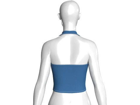 Girls Denim Halter Neck Crop Top 3D Model