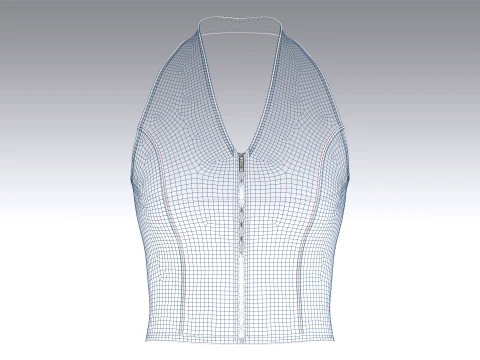 Girls Denim Halter Neck Crop Top 3D Model
