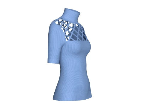 Girls Lattice Cutout Pattern High Neck Top 3D Model