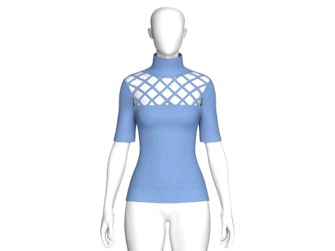 Girls Lattice Cutout Pattern High Neck Top 3D Model