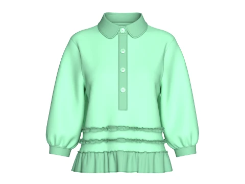 Girls Peter Pan Collar Ruffled Hem Top Model 3D