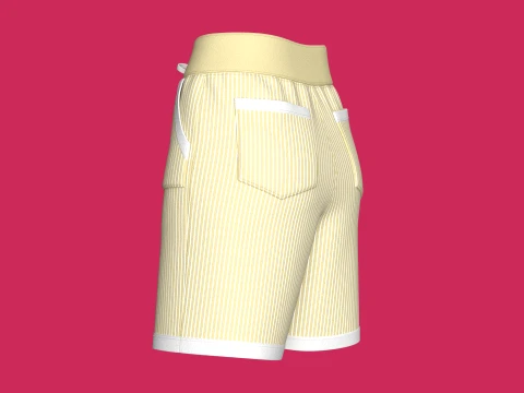 Girls Pin Striped Drawstring Shorts 3D Model