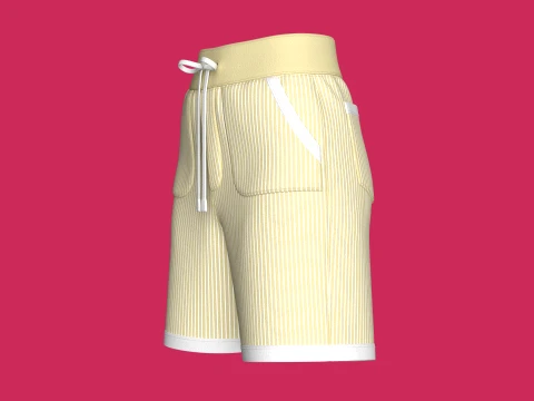 Girls Pin Striped Drawstring Shorts 3D Model
