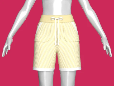 Girls Pin Striped Drawstring Shorts 3D Model