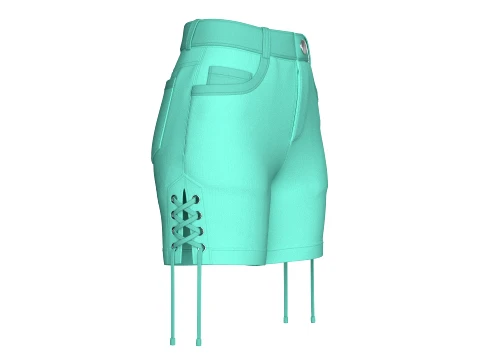 Girls Side Lace-Up High Waisted Shorts 3D Model