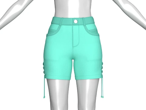 Girls Side Lace-Up High Waisted Shorts 3D Model