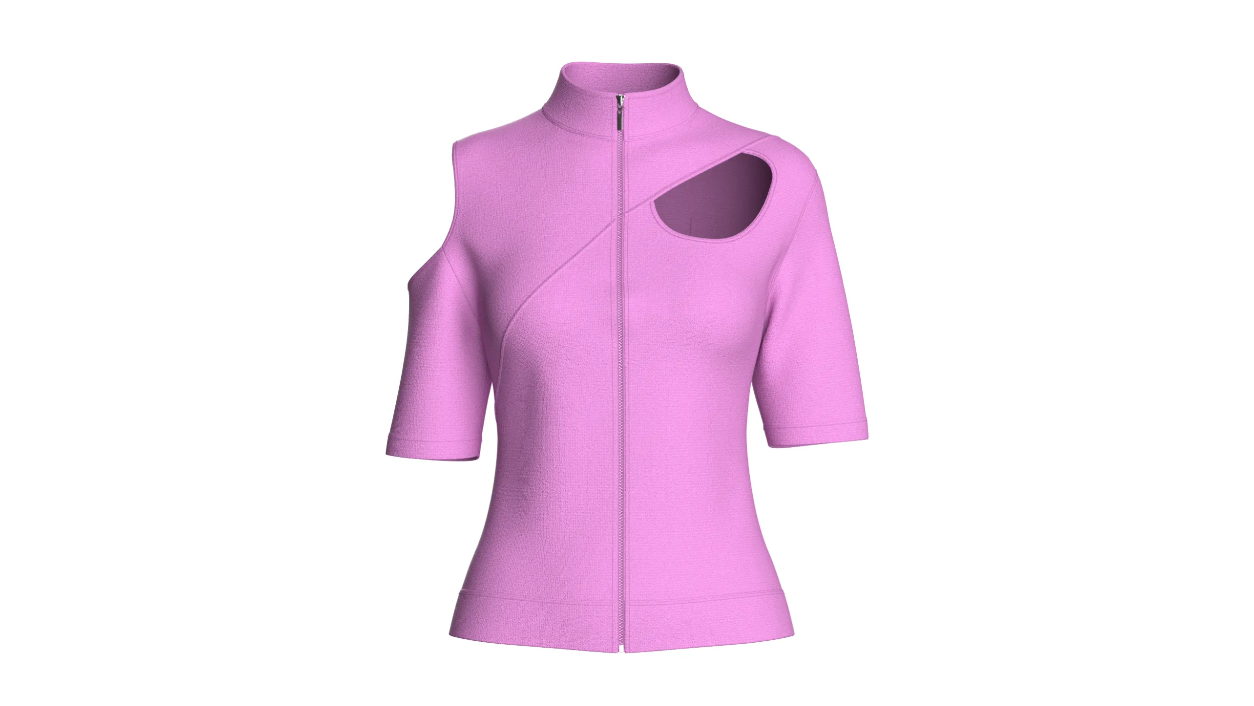 Girls Cut Out Zip Front Mock Neck Top 3D Model .c4d .max .obj .3ds .fbx .stl .blend 