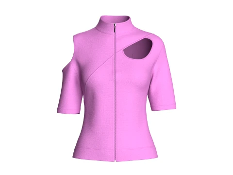 Girls Cut Out Zip Front Mock Neck Top Modelo 3D