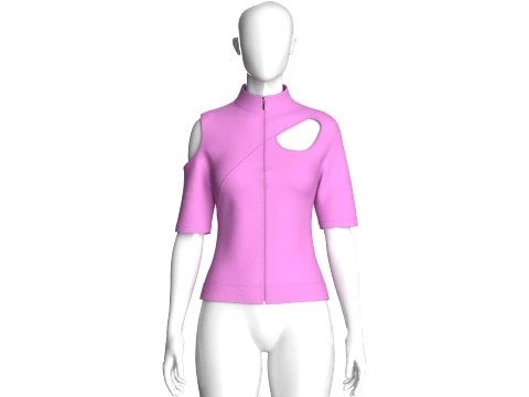 Girls Cut Out Zip Front Mock Neck Top 3D Model