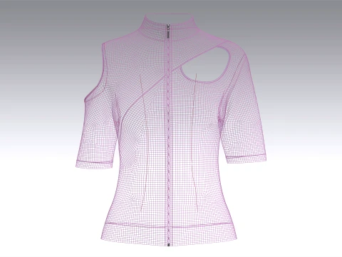 Girls Cut Out Zip Front Mock Neck Top 3D Model