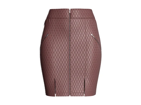 Girls Leather Zip Front Mini Skirt Modelo 3D