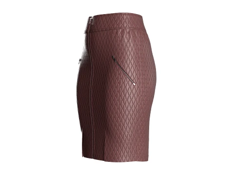 Girls Leather Zip Front Mini Skirt 3D Model