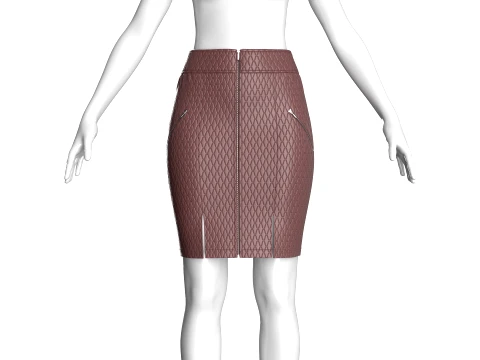 Girls Leather Zip Front Mini Skirt 3D Model