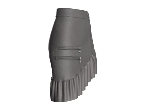 Girls Ruffled-Hem Leather Mini Skirt 3D Model