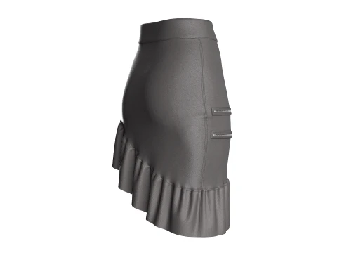 Girls Ruffled-Hem Leather Mini Skirt 3D Model