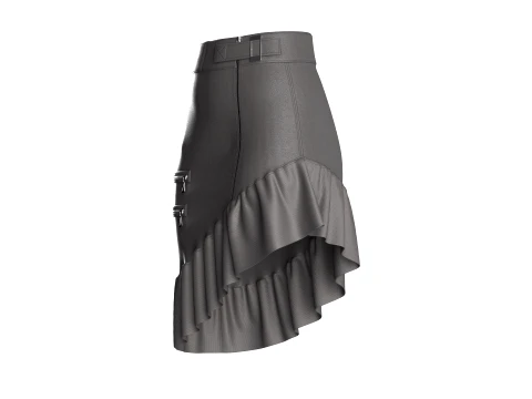 Girls Ruffled-Hem Leather Mini Skirt 3D Model