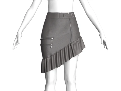 Girls Ruffled-Hem Leather Mini Skirt 3D Model