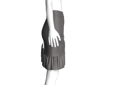 Girls Ruffled-Hem Leather Mini Skirt 3D Model