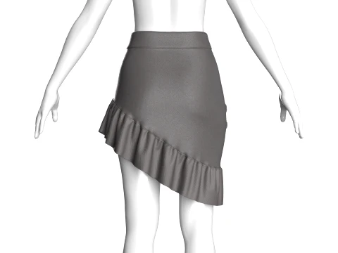 Girls Ruffled-Hem Leather Mini Skirt 3D Model