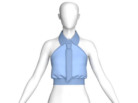 Girls Peter Pan Collar Halter Top With Necktie Modelo 3D