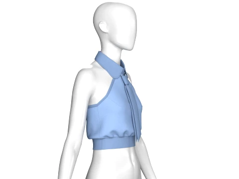 Girls Peter Pan Collar Halter Top With Necktie 3D Model