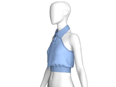 Girls Peter Pan Collar Halter Top With Necktie 3D Model