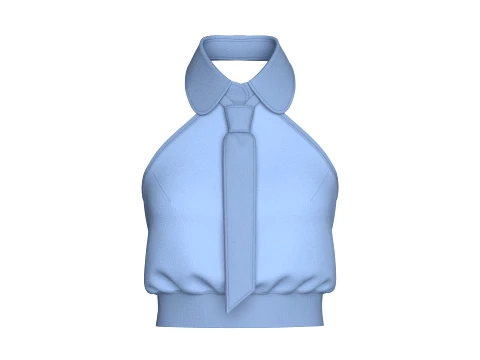 Girls Peter Pan Collar Halter Top With Necktie 3D Model