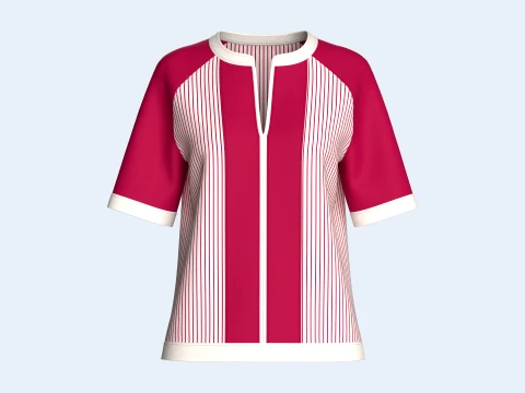 Girls Raglan Split Neck T-shirt With Striped Modelo 3D