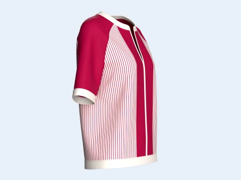 Girls Raglan Split Neck T-shirt With Striped 3D Model