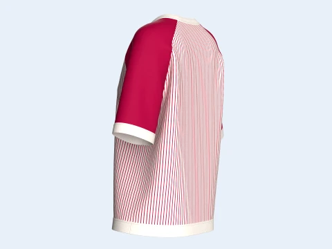 Girls Raglan Split Neck T-shirt With Striped 3D Model