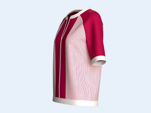 Girls Raglan Split Neck T-shirt With Striped 3D Model
